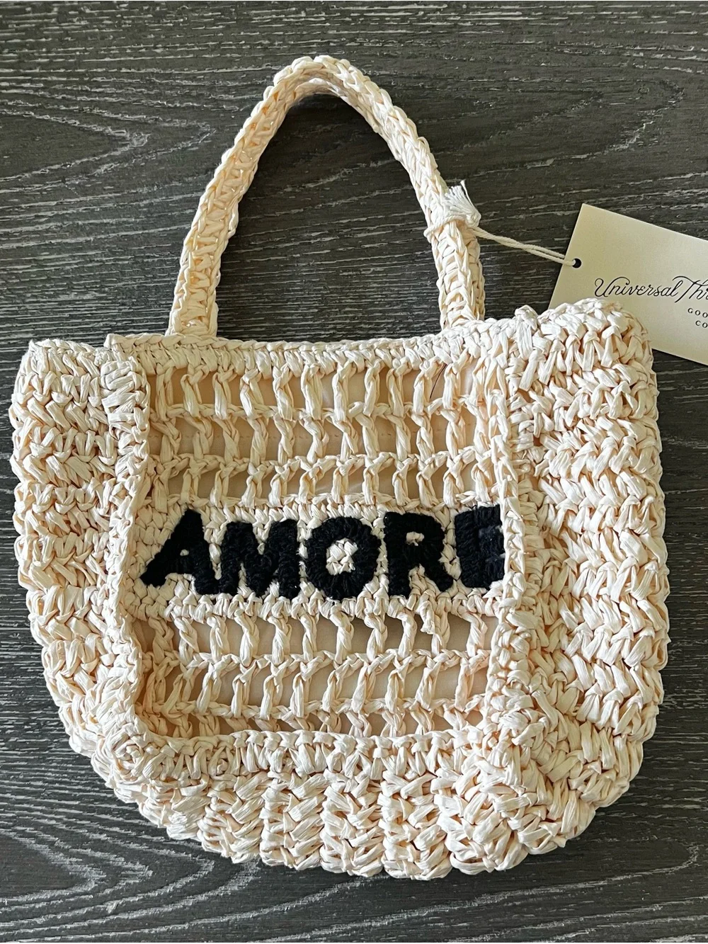 Universal Thread Cream Crochet Tote Bag with Black 